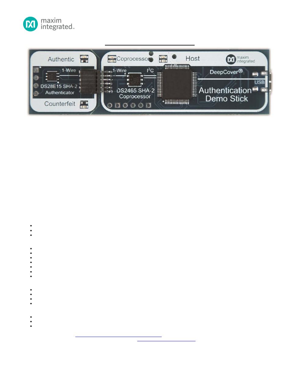 Maxim Integrated DS28E15DEMOK Authentication Demo Stick User Manual | 1 page