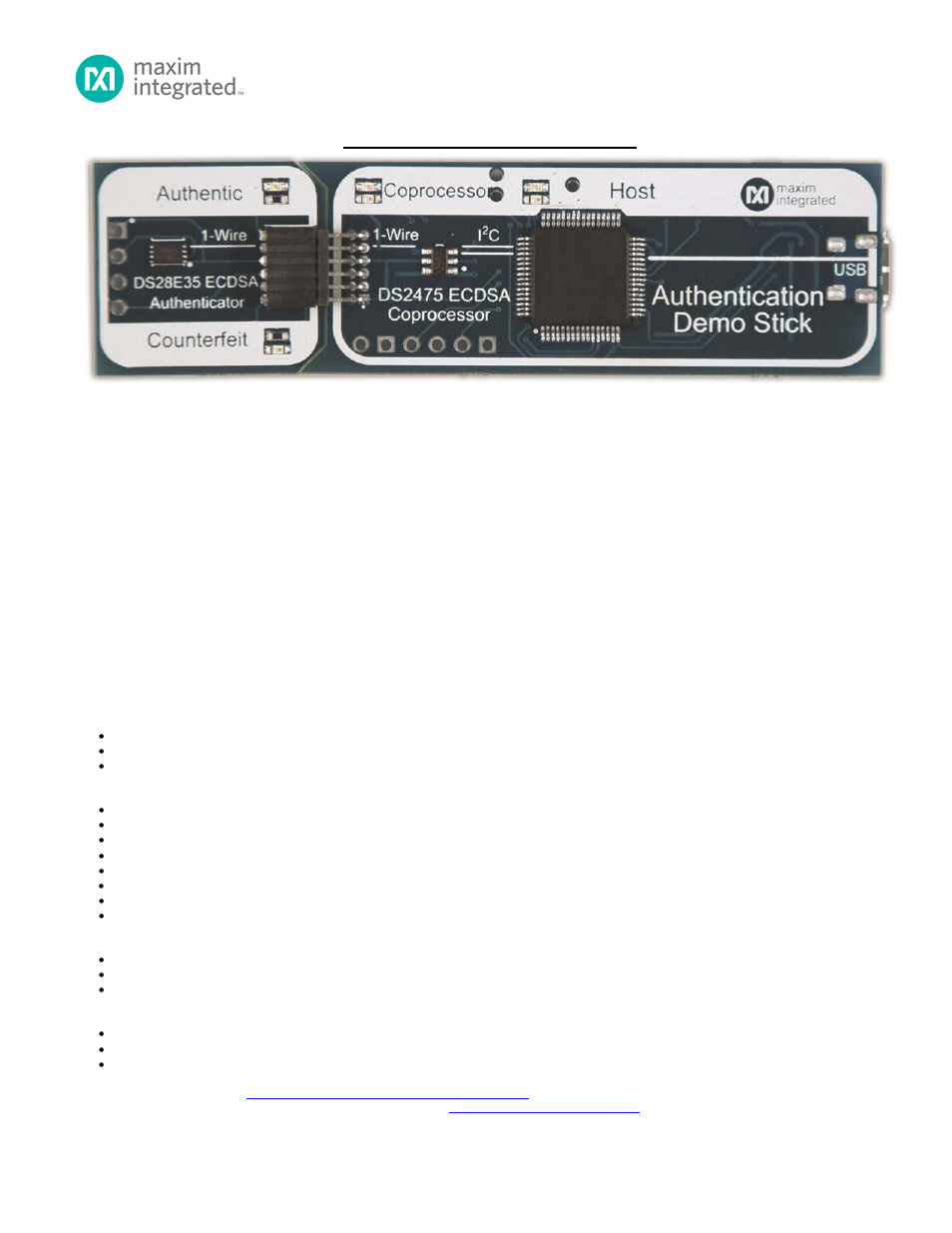 Maxim Integrated DS28E35DEMOK Authentication Demo Stick User Manual | 1 page