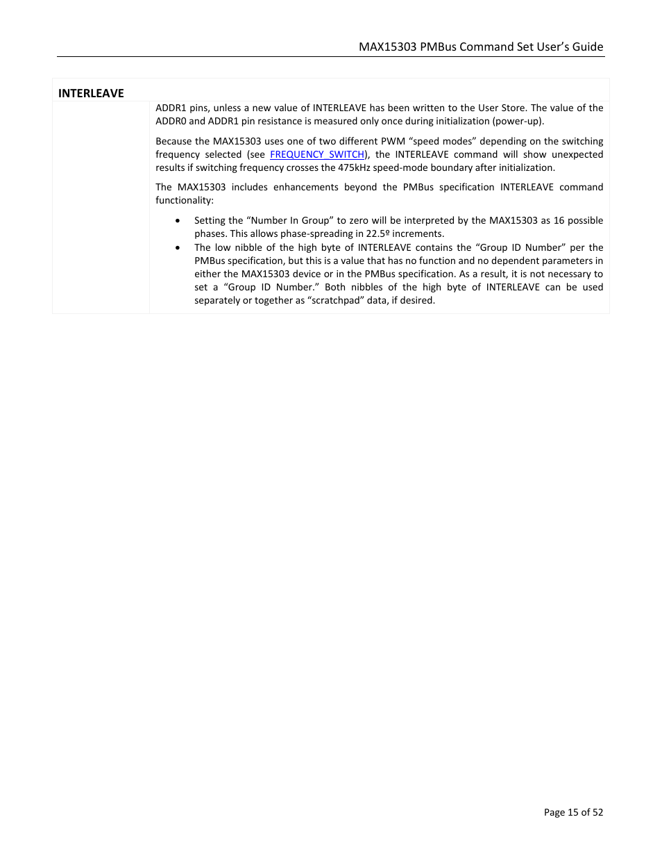 Interleave | Maxim Integrated MAX15303 PMBus Command Set User Manual | Page 15 / 52