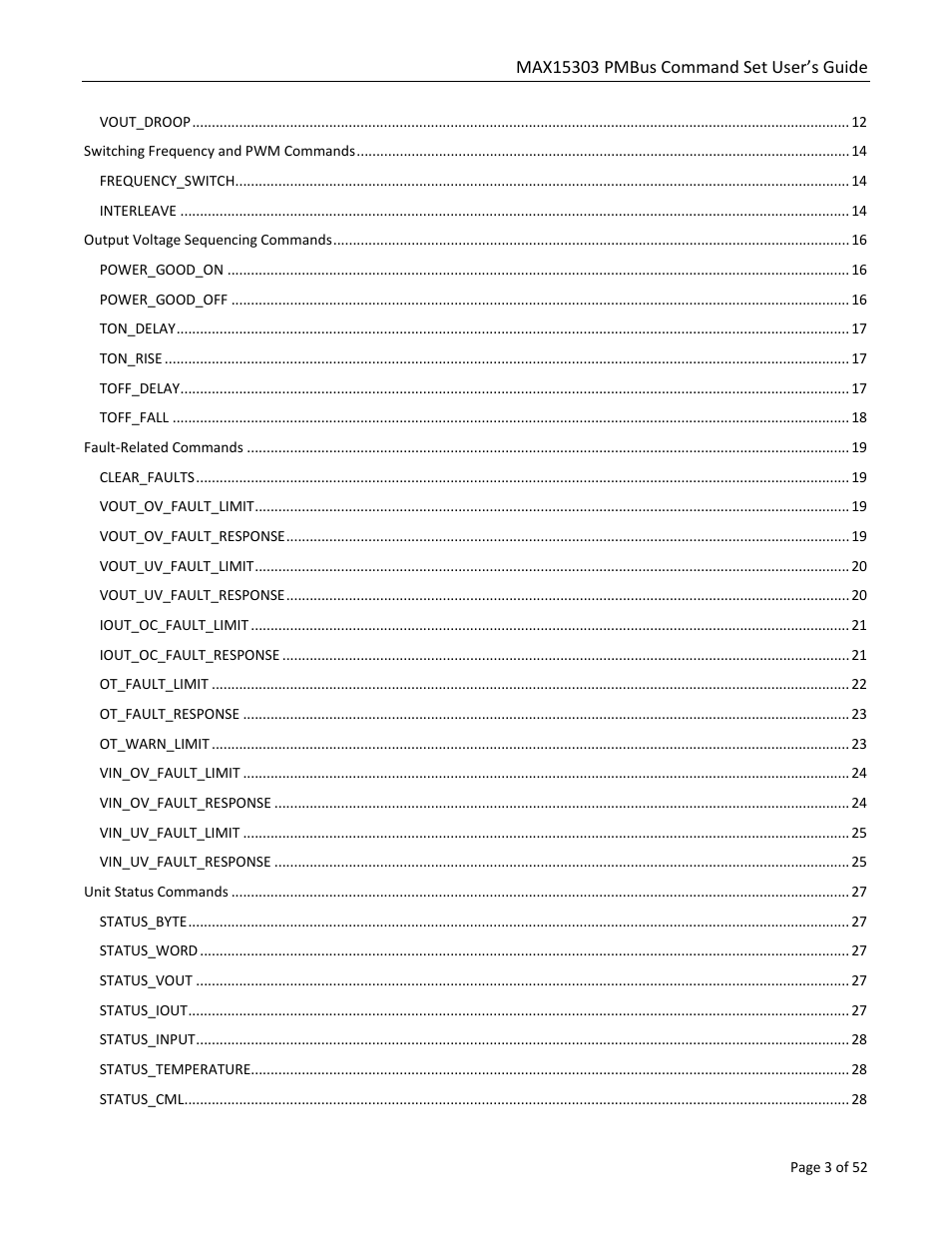 Maxim Integrated MAX15303 PMBus Command Set User Manual | Page 3 / 52