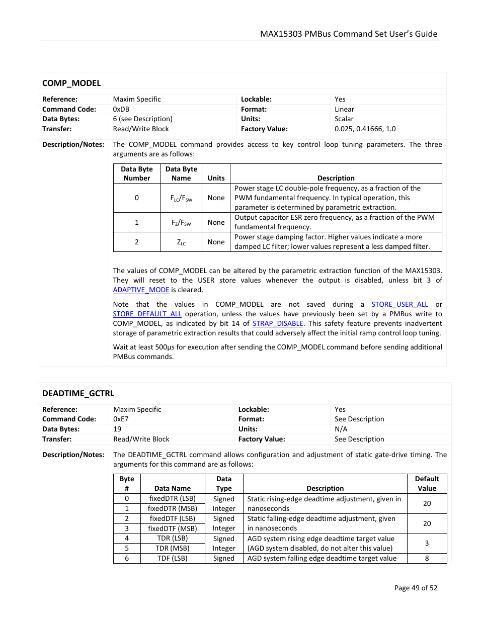 Comp_model, Deadtime_gctrl | Maxim Integrated MAX15303 PMBus Command Set User Manual | Page 49 / 52