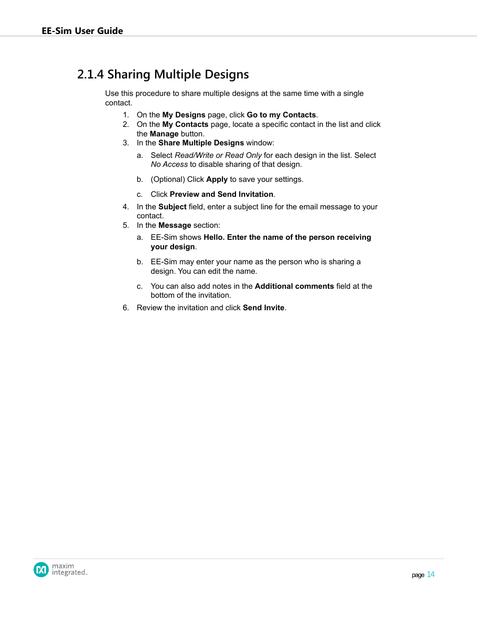 4 sharing multiple designs, 2 .1 .4 sharing multiple designs | Maxim Integrated EE-Sim User Manual | Page 14 / 44