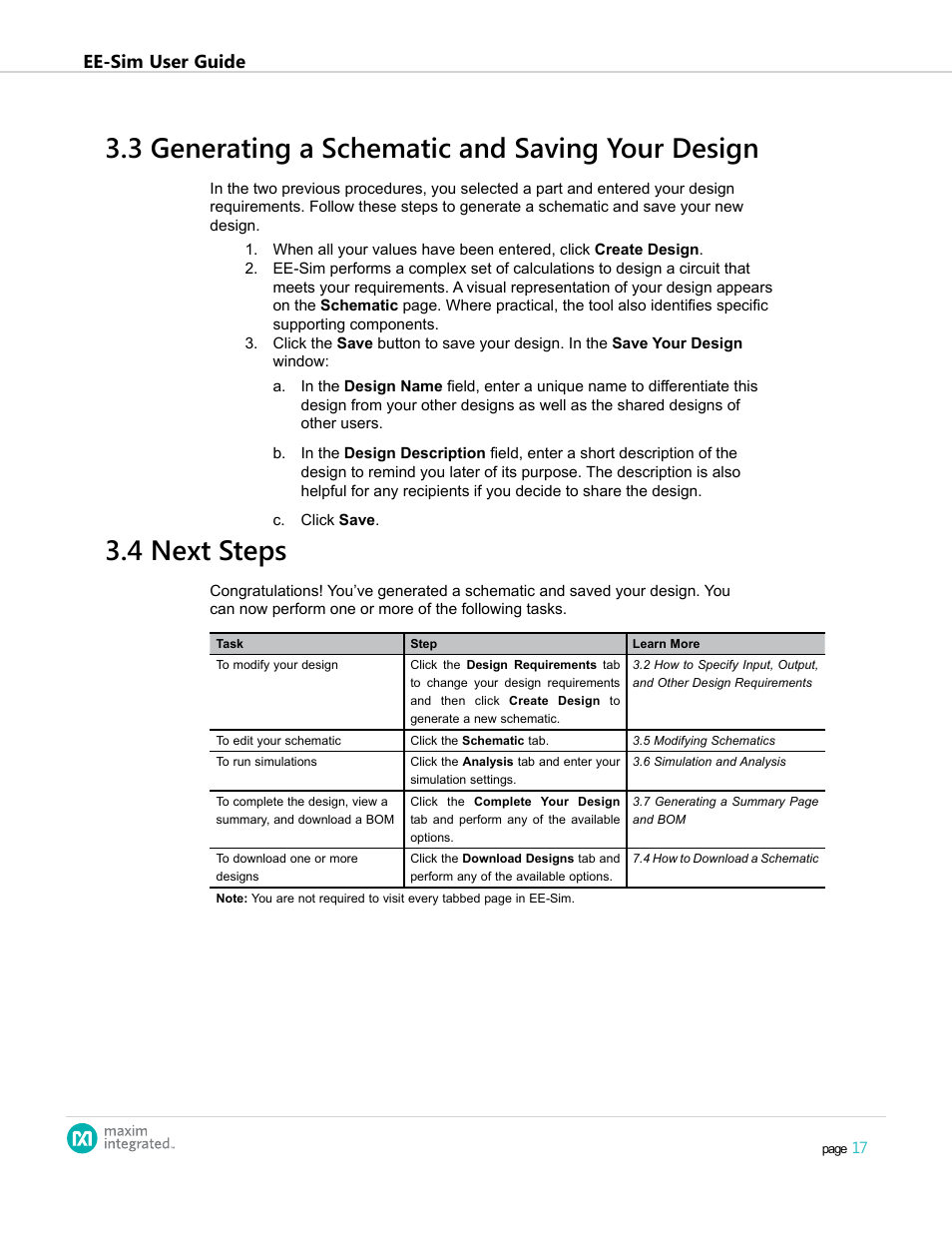 3 generating a schematic and saving your design, 4 next steps, Ee-sim user guide | Maxim Integrated EE-Sim User Manual | Page 17 / 44