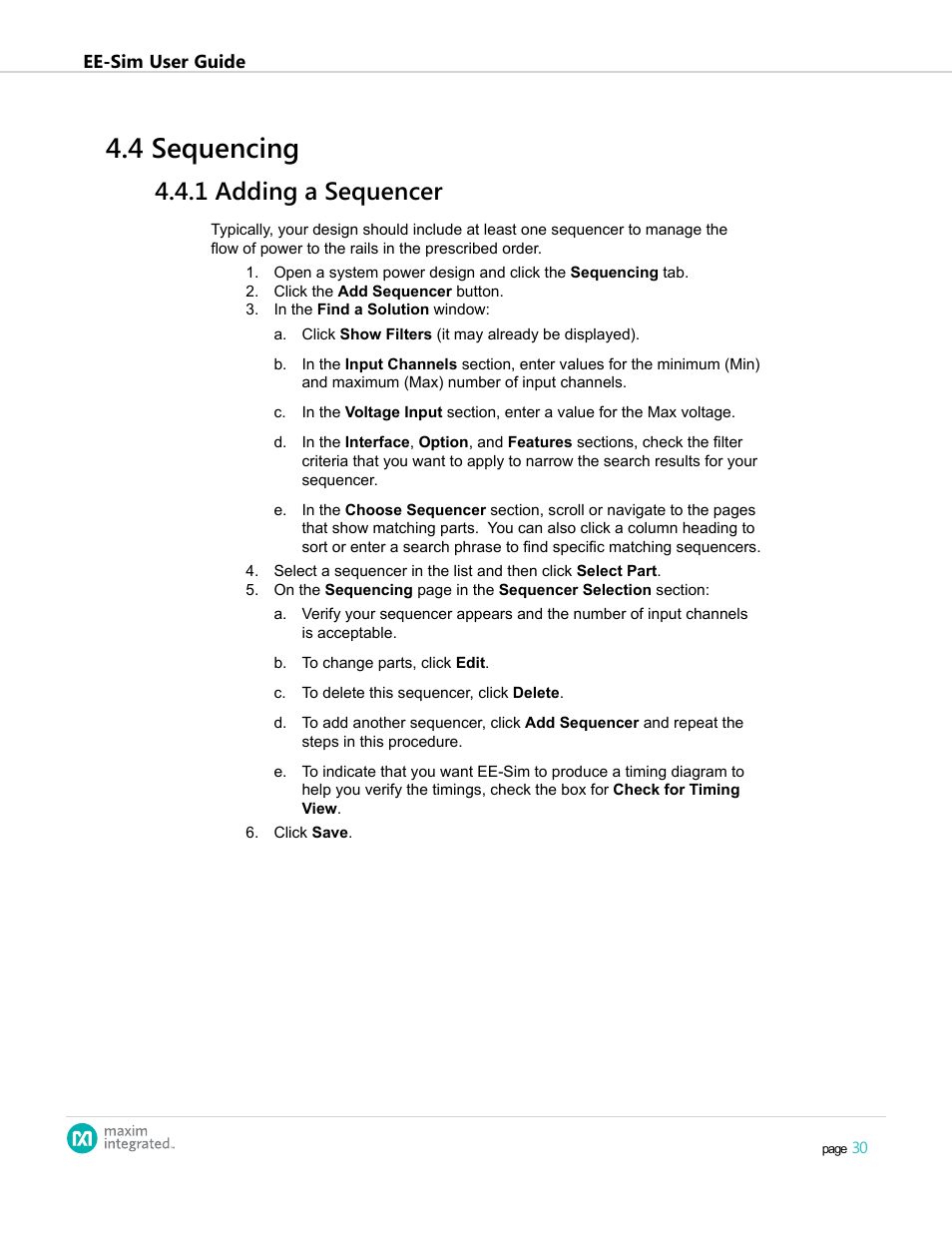 4 sequencing, 1 adding a sequencer, 4 .4 sequencing | 4 .4 .1 adding a sequencer | Maxim Integrated EE-Sim User Manual | Page 30 / 44