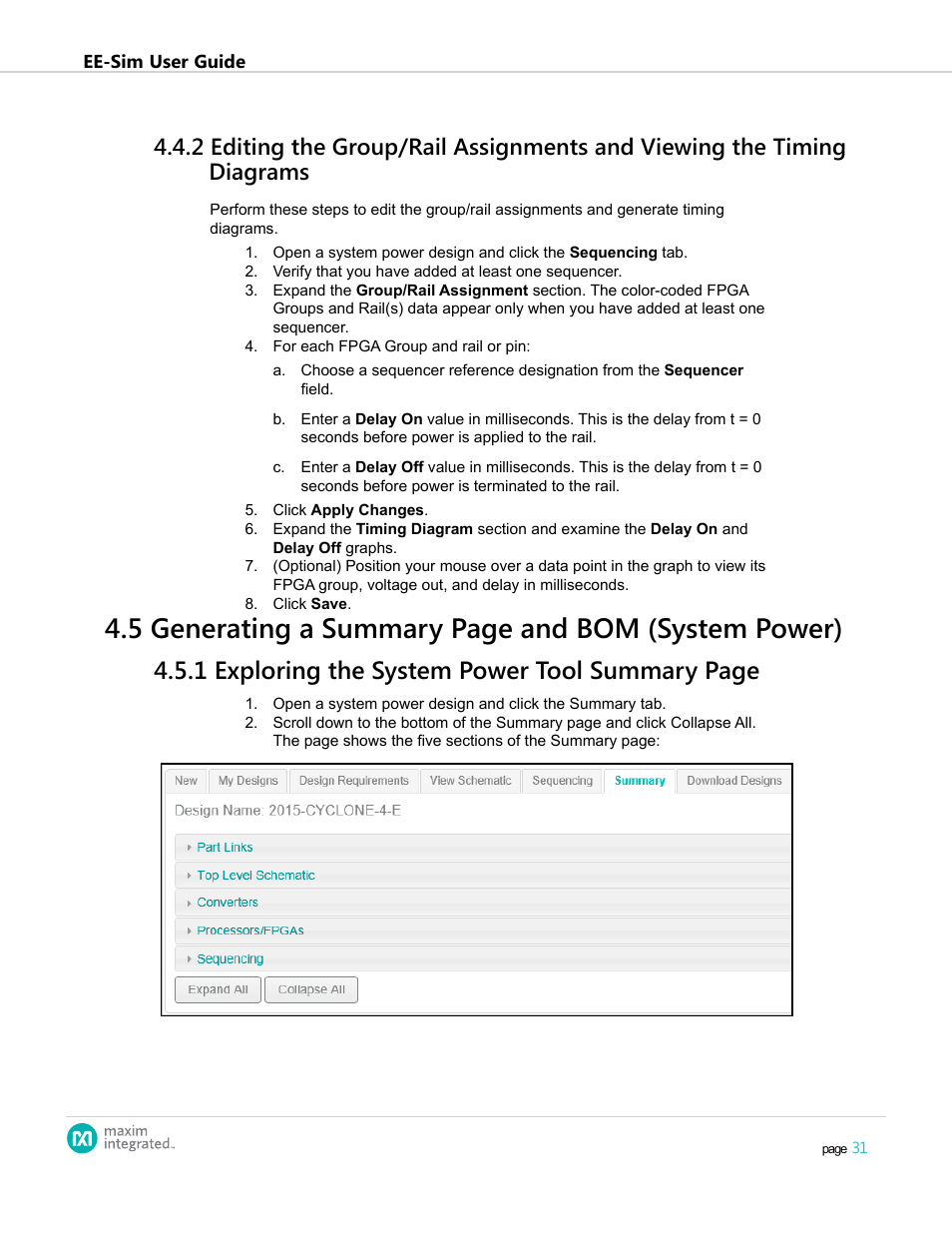 5 generating a summary page and bom (system power), 1 exploring the system power tool summary page | Maxim Integrated EE-Sim User Manual | Page 31 / 44