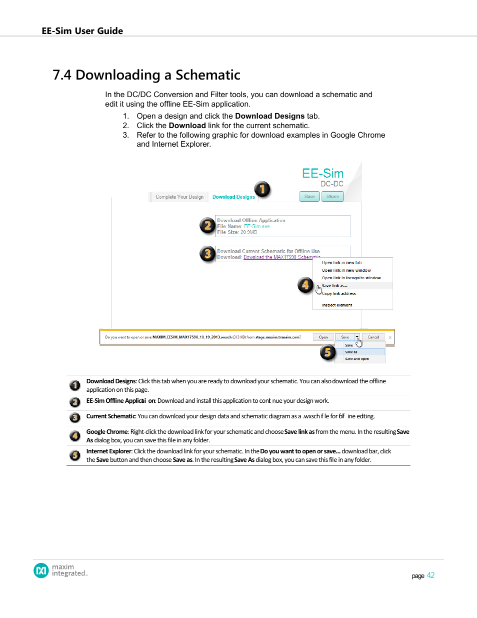 4 downloading a schematic, 7 .4 downloading a schematic | Maxim Integrated EE-Sim User Manual | Page 42 / 44