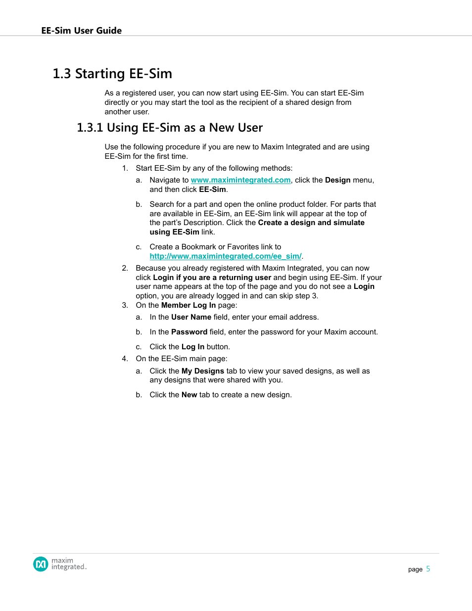 3 starting ee-sim, 1 using ee-sim as a new user, 1 .3 starting ee-sim | 1 .3 .1 using ee-sim as a new user | Maxim Integrated EE-Sim User Manual | Page 5 / 44