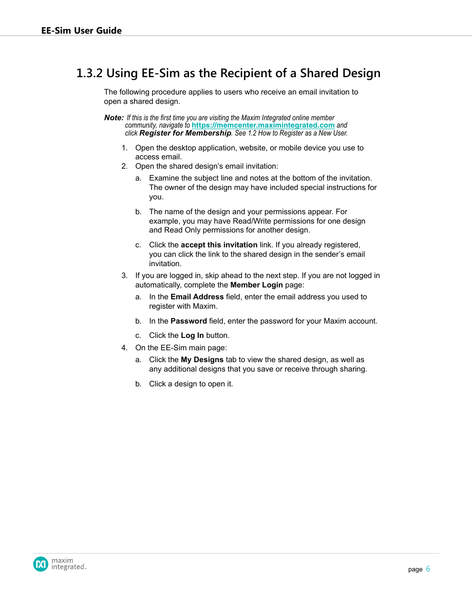 2 using ee-sim as the recipient of a shared design | Maxim Integrated EE-Sim User Manual | Page 6 / 44