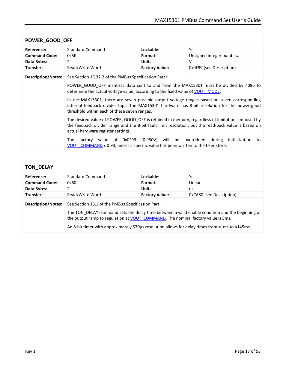 Power_good_off, Ton_delay, Ton_rise | Maxim Integrated MAX15301 PMBus Command Set User Manual | Page 17 / 53