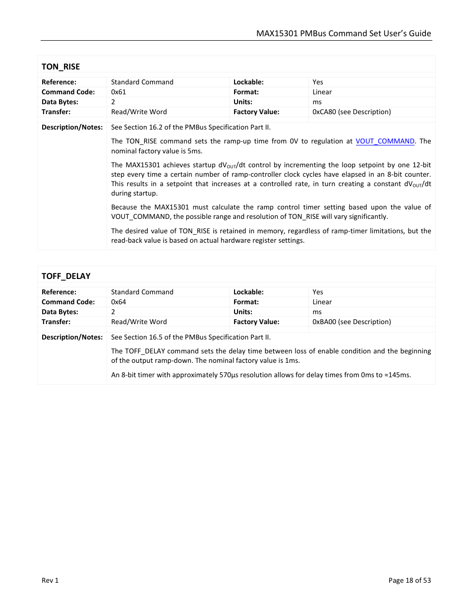 Ton_rise, Toff_delay, Toff_fall | Maxim Integrated MAX15301 PMBus Command Set User Manual | Page 18 / 53