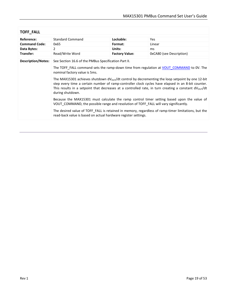Toff_fall | Maxim Integrated MAX15301 PMBus Command Set User Manual | Page 19 / 53