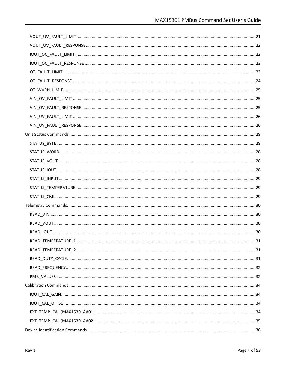 Maxim Integrated MAX15301 PMBus Command Set User Manual | Page 4 / 53