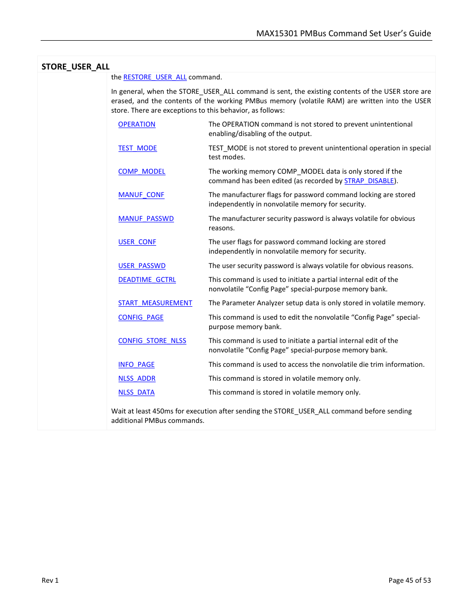 Store_user_all | Maxim Integrated MAX15301 PMBus Command Set User Manual | Page 45 / 53