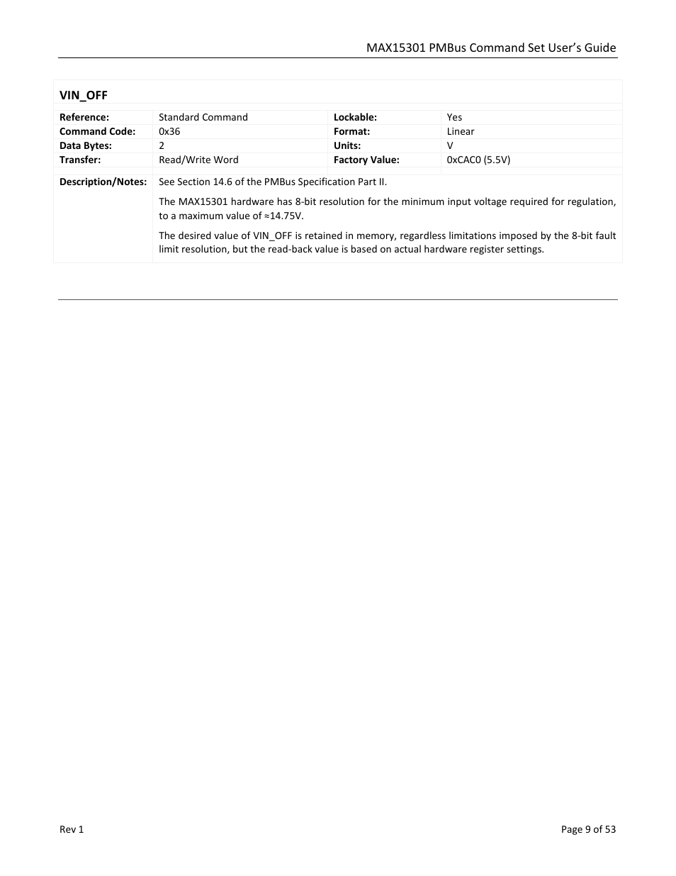 Vin_off | Maxim Integrated MAX15301 PMBus Command Set User Manual | Page 9 / 53
