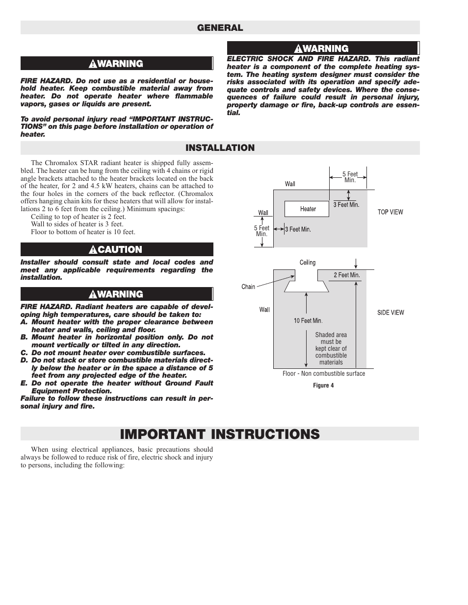 Important instructions, Save these instructions, General | Installation | Chromalox STAR PG434-4 User Manual | Page 2 / 6