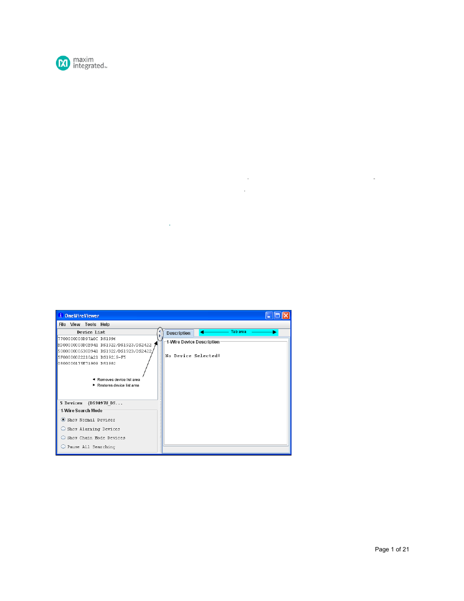 Maxim Integrated OneWireViewer, Version 1.5 User Manual | 21 pages