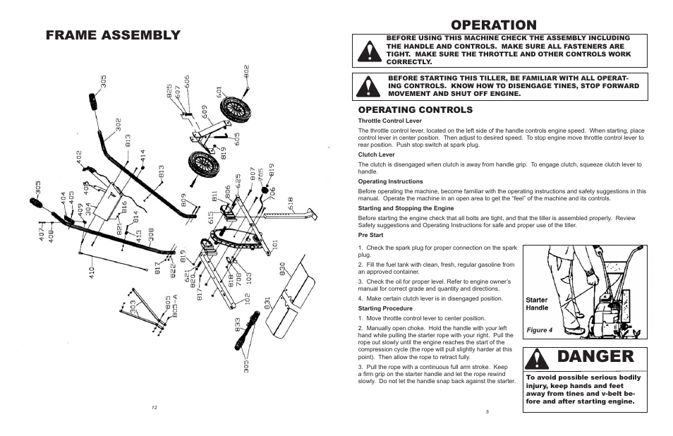 Danger, Operation, Frame assembly | Maxim Manufacturing TP50B User Manual | Page 5 / 8