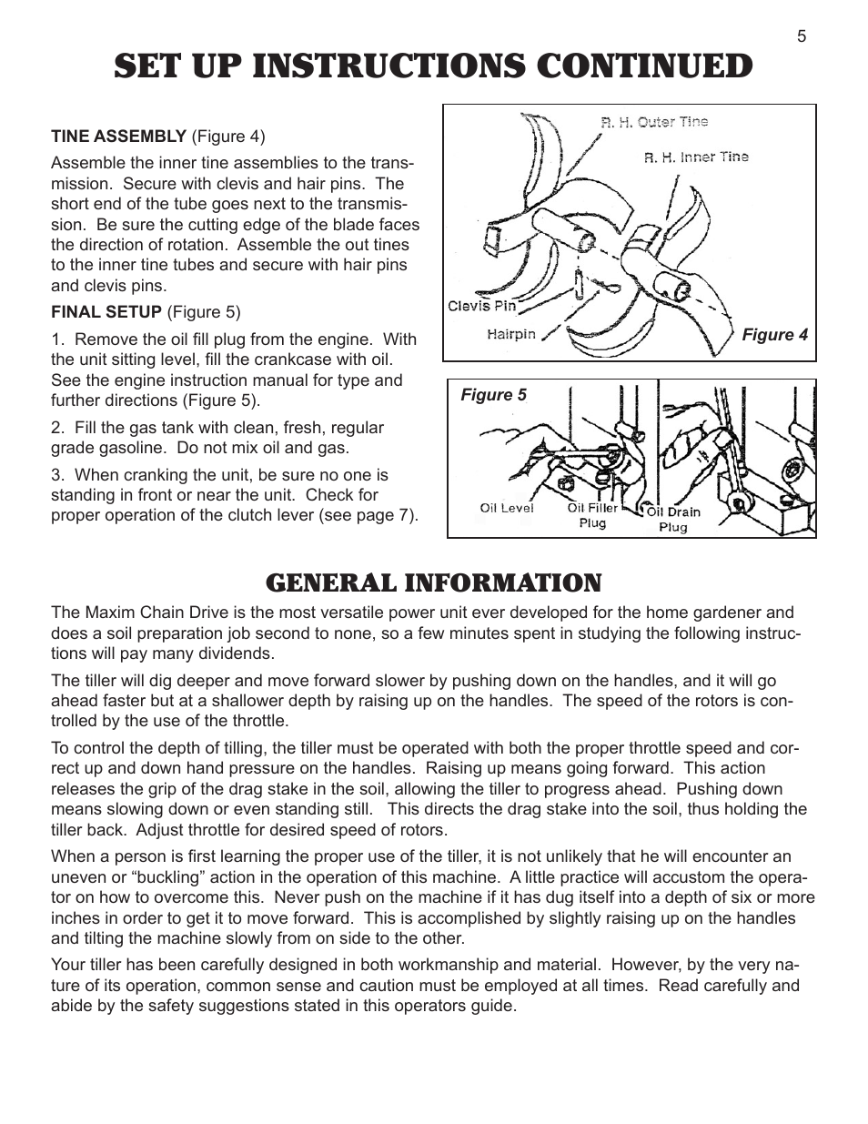Set up instructions continued, General information | Maxim Manufacturing M30B User Manual | Page 5 / 12