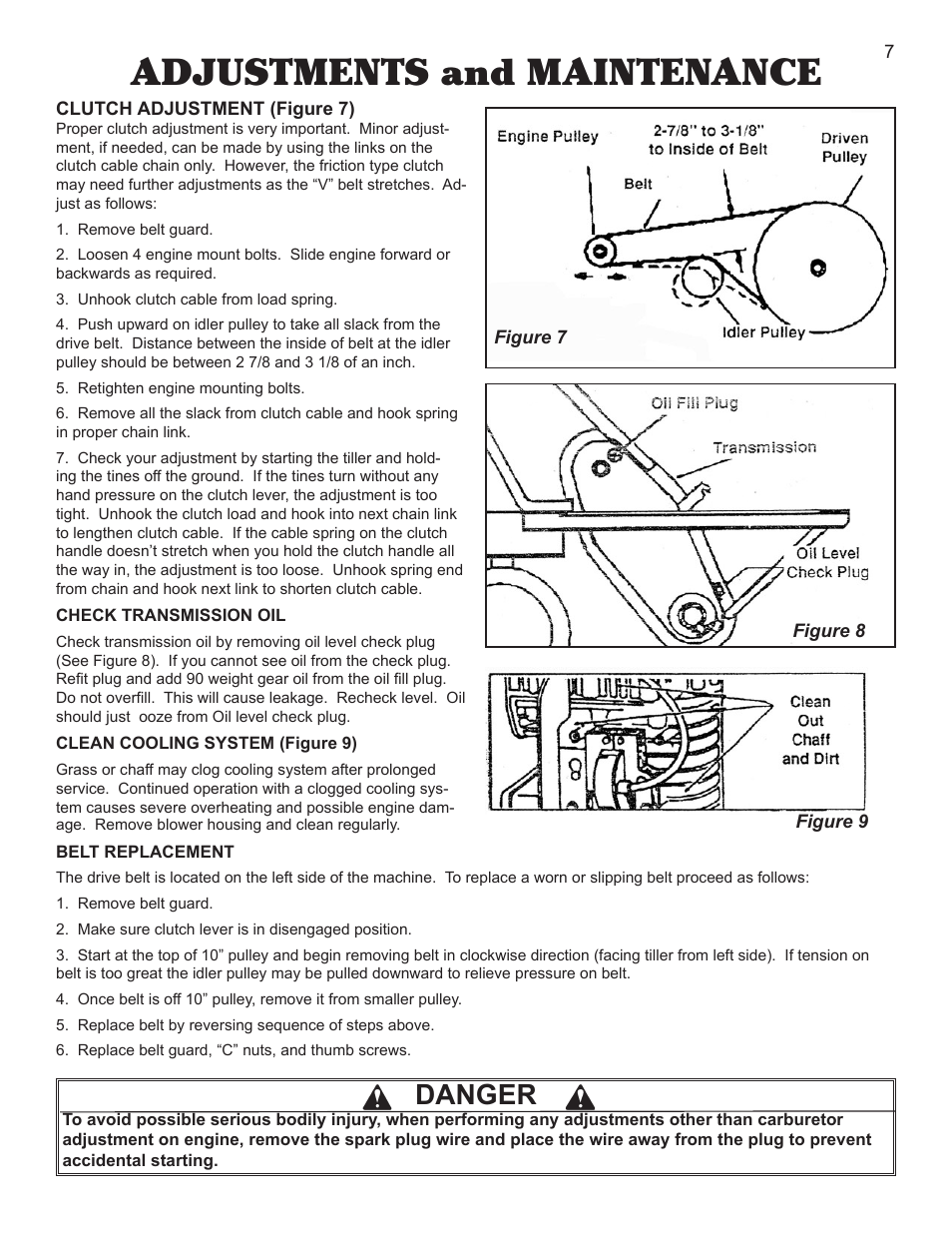 Adjustments and maintenance, Danger | Maxim Manufacturing M30B User Manual | Page 7 / 12