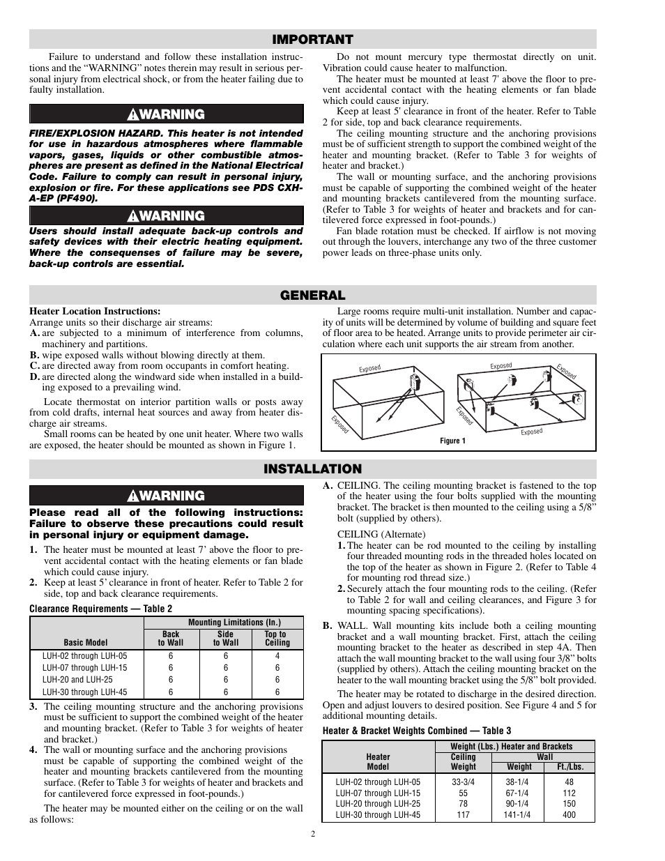 Important, General installation | Chromalox PF479-6 User Manual | Page 2 / 9
