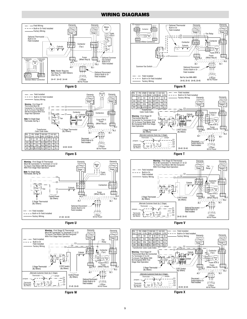 Wiring diagrams, Figure r, Figure q | Figure s, Figure t, Figure u, Figure v, Figure w, Figure x | Chromalox PF479-6 User Manual | Page 8 / 9