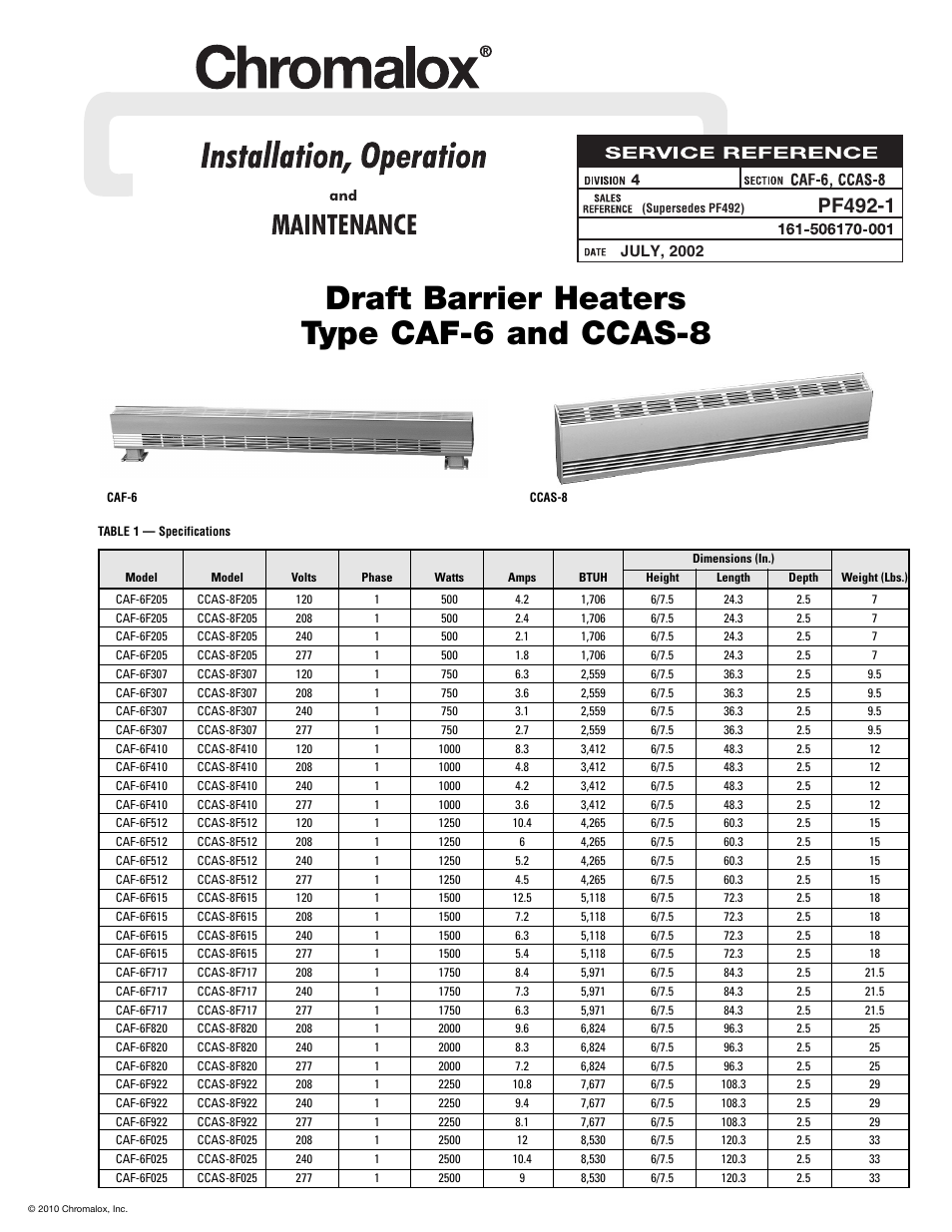 Chromalox CCAS-8 User Manual | 4 pages