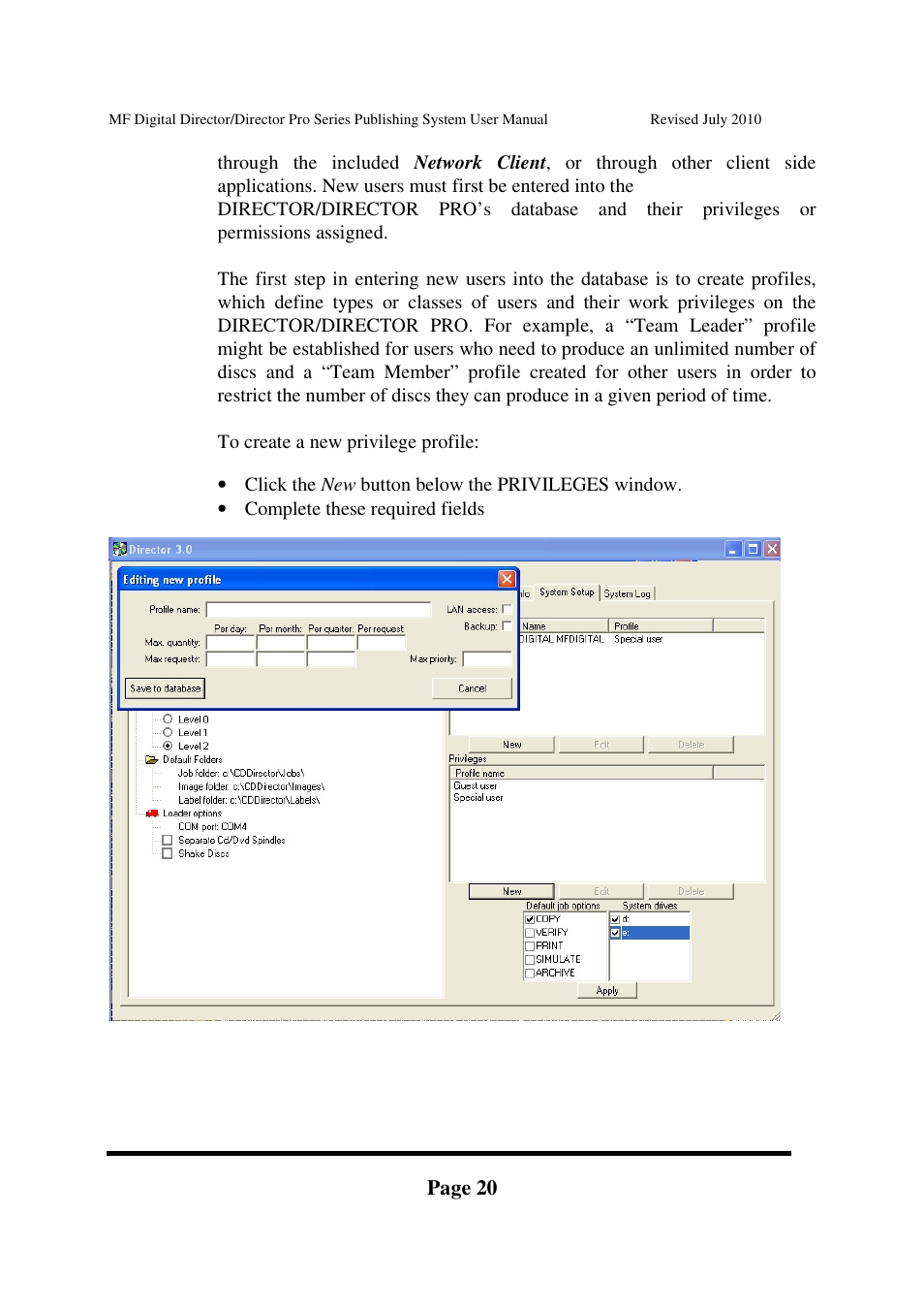 Page 20 | MF Digital DIRECTOR PRO Series User Manual | Page 20 / 69