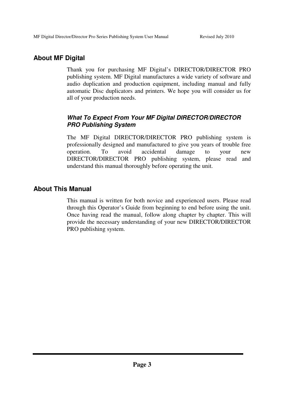 MF Digital DIRECTOR PRO Series User Manual | Page 3 / 69