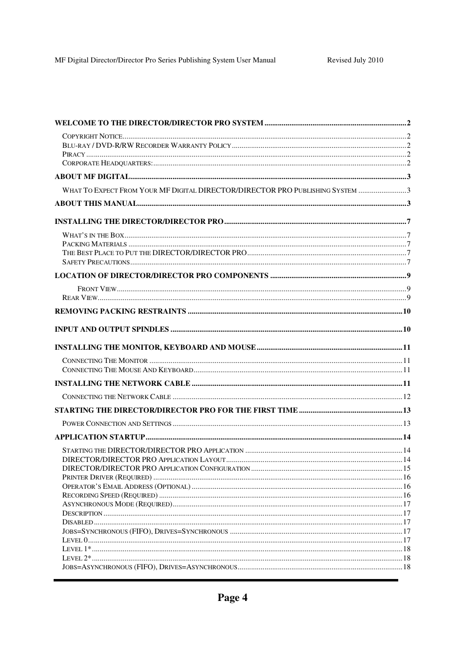 Page 4 | MF Digital DIRECTOR PRO Series User Manual | Page 4 / 69