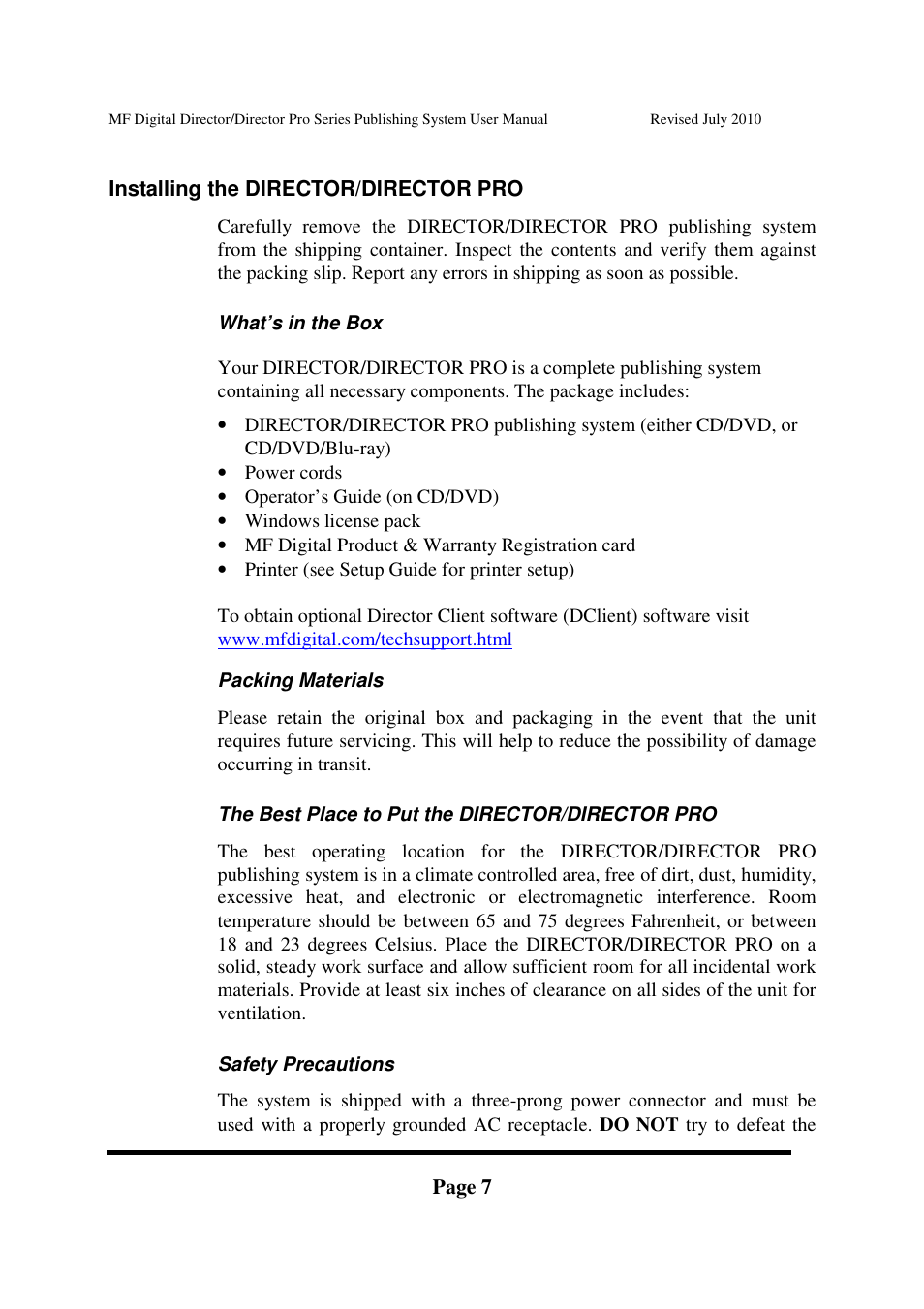 MF Digital DIRECTOR PRO Series User Manual | Page 7 / 69