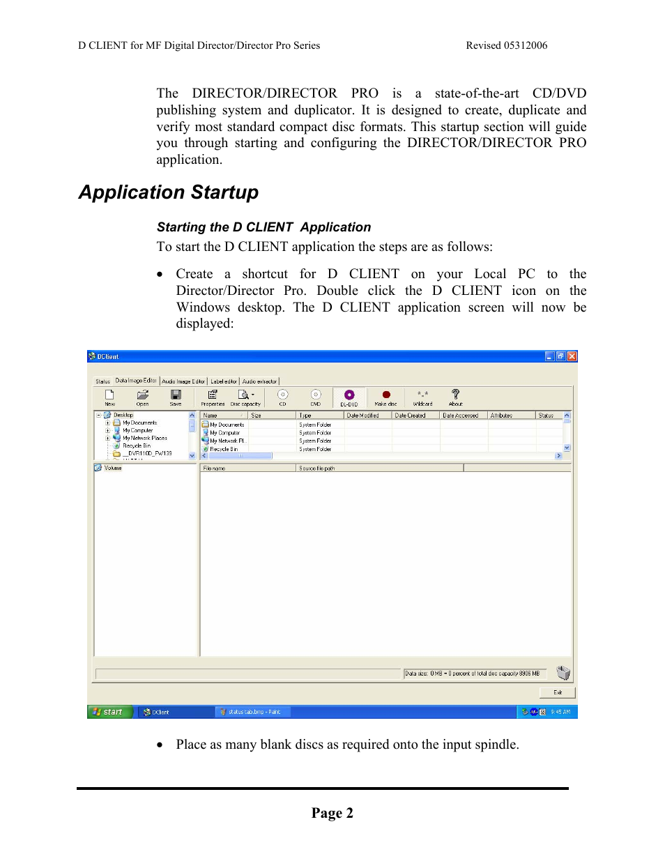 Application startup | MF Digital DIRECTOR PRO Series D CLIENT User Manual | Page 2 / 32