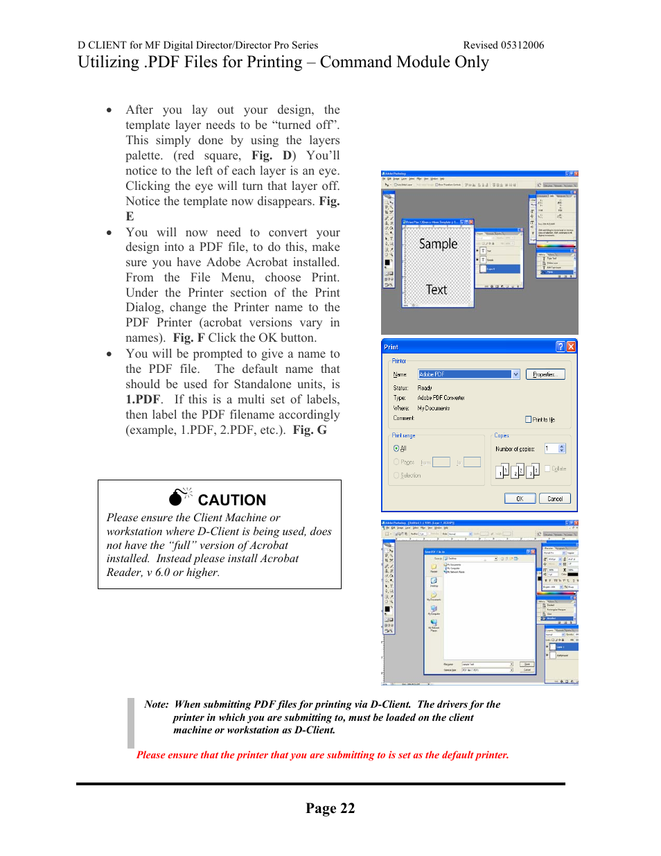 Page 22, Caution | MF Digital DIRECTOR PRO Series D CLIENT User Manual | Page 22 / 32