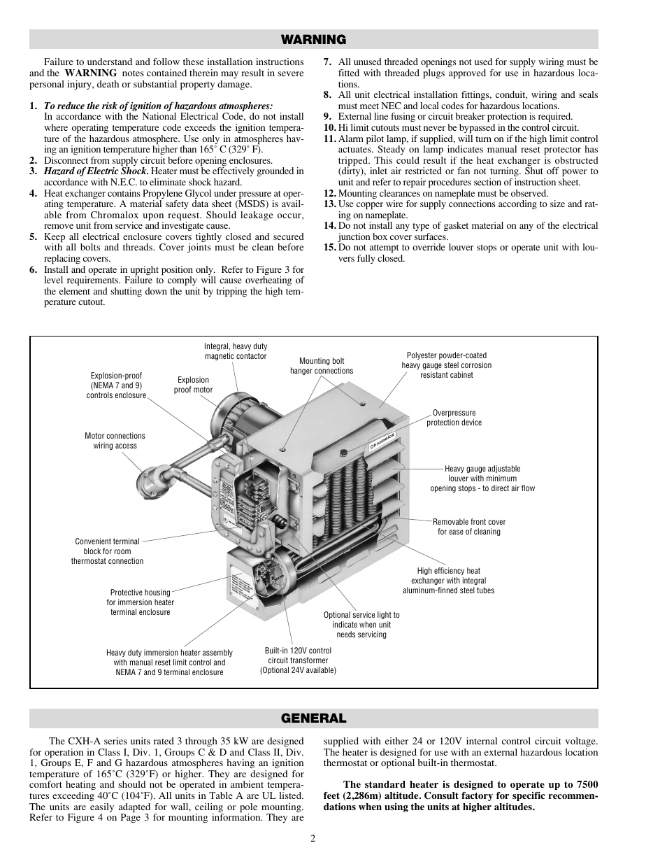 Warning, General | Chromalox PF490-5 User Manual | Page 2 / 12