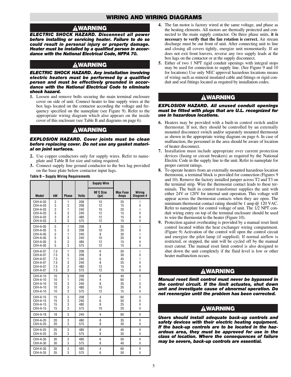 Wiring and wiring diagrams | Chromalox PF490-5 User Manual | Page 5 / 12