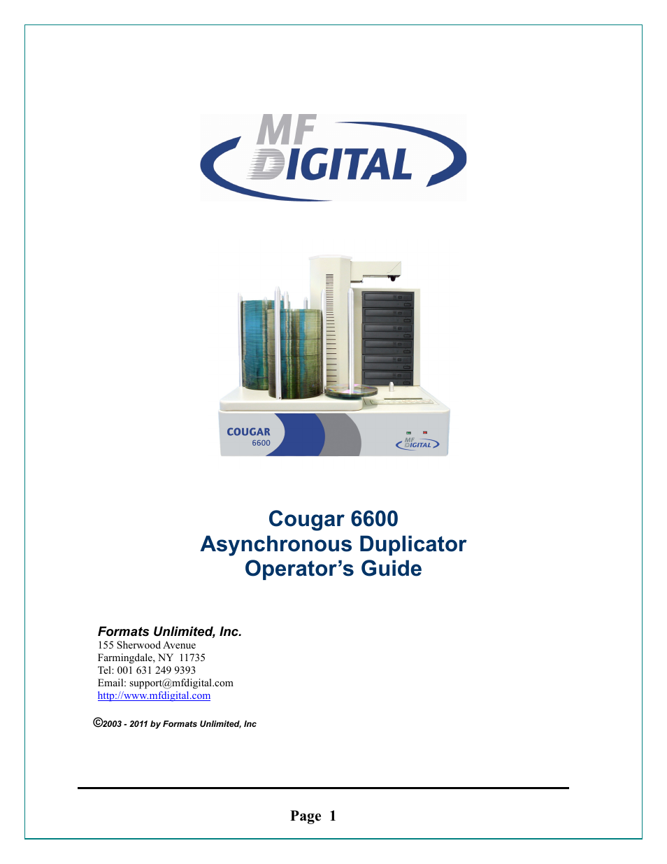 MF Digital Cougar 6600 Manual User Manual | 33 pages