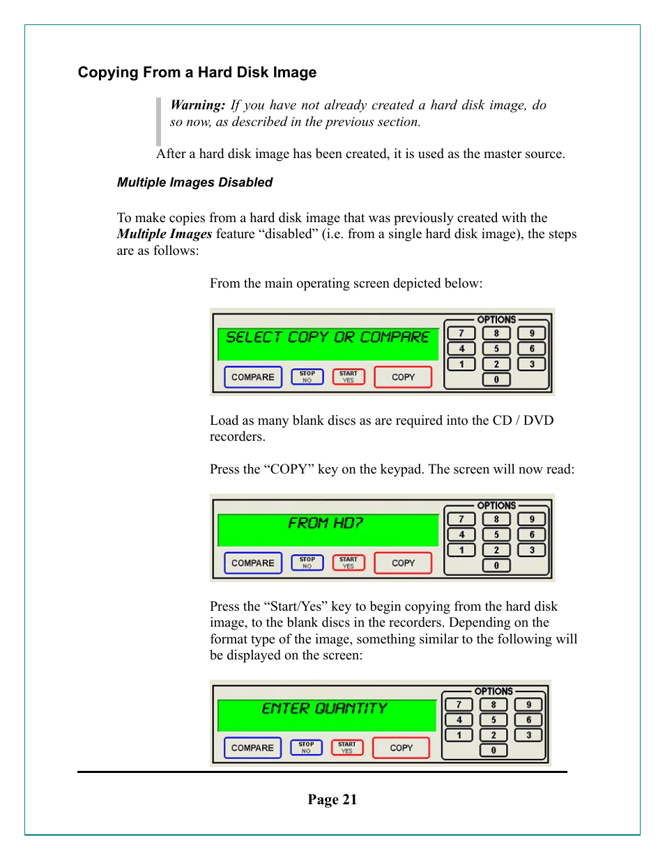 Copying from a hard disk image, Multiple images disabled, Ultiple | Mages, Isabled | MF Digital Cougar 6600 Manual User Manual | Page 21 / 33