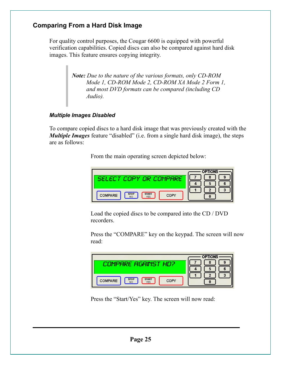 Comparing from a hard disk image, Multiple images disabled, Ultiple | Mages, Isabled | MF Digital Cougar 6600 Manual User Manual | Page 25 / 33