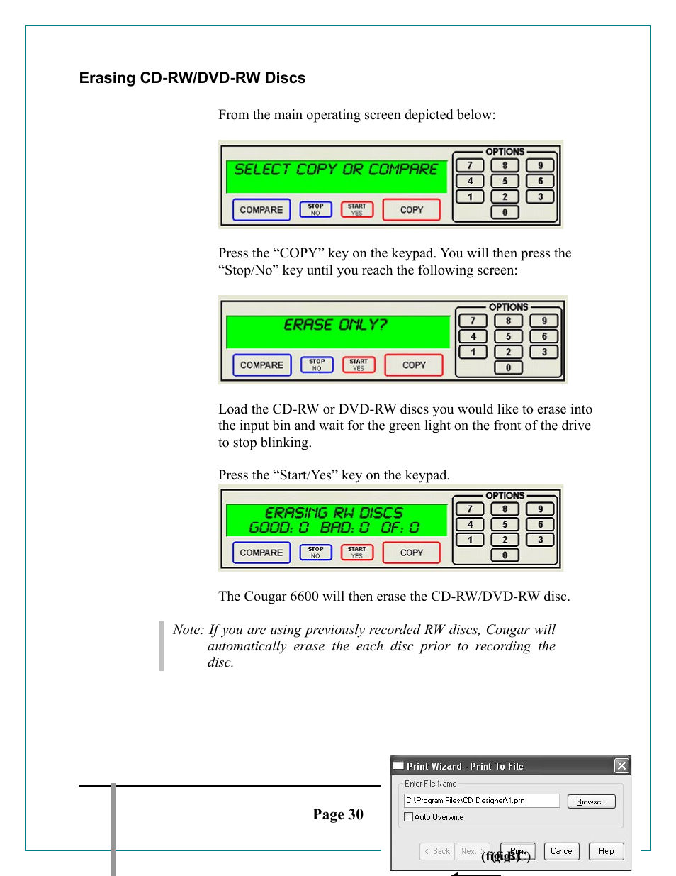 Erasing cd-rw/dvd-rw discs | MF Digital Cougar 6600 Manual User Manual | Page 30 / 33