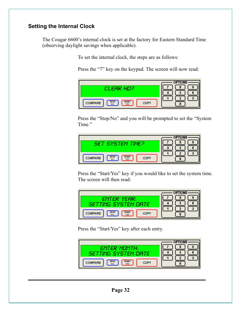 Setting the internal clock | MF Digital Cougar 6600 Manual User Manual | Page 32 / 33