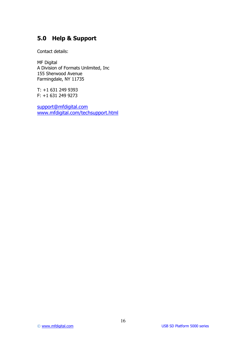 MF Digital USB SD 5000 Platform Series User Manual | Page 16 / 16