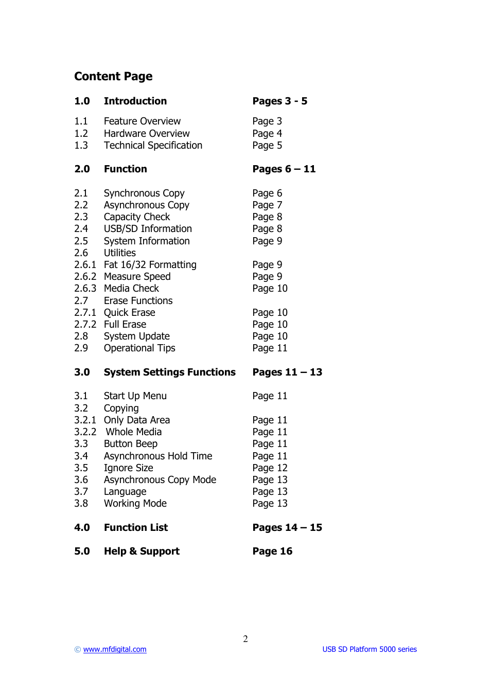 MF Digital USB SD 5000 Platform Series User Manual | Page 2 / 16