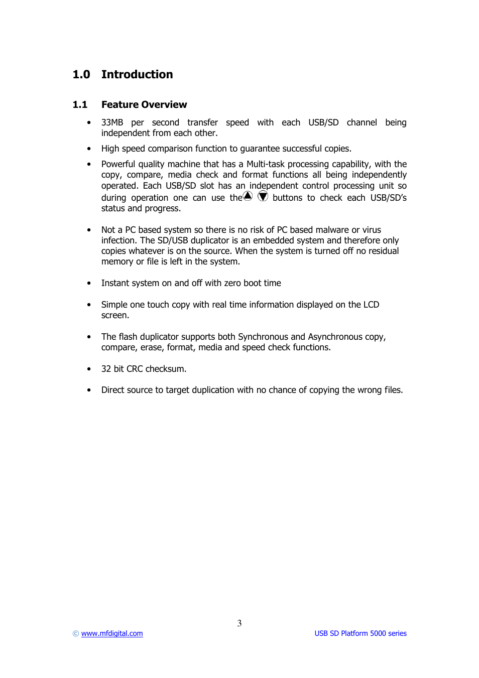 0 introduction | MF Digital USB SD 5000 Platform Series User Manual | Page 3 / 16