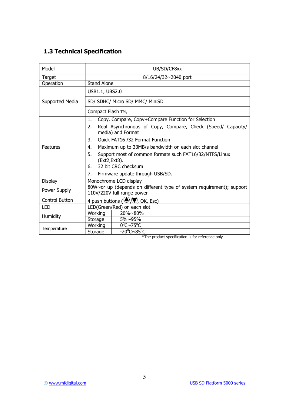 MF Digital USB SD 5000 Platform Series User Manual | Page 5 / 16