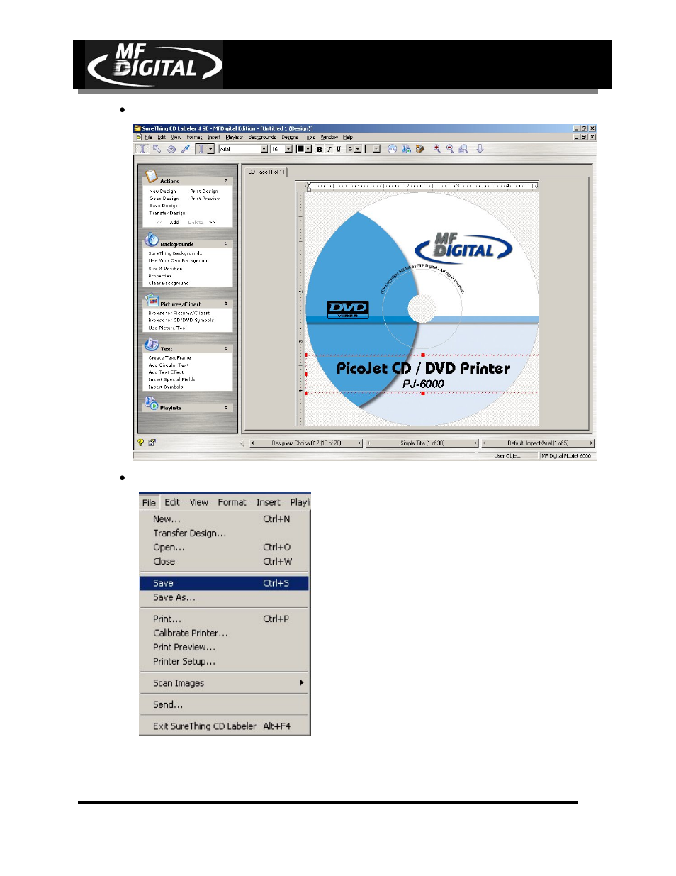 Page 33, Design your cd / dvd label, Cd-3706/p | Operator’s guide, Picojet, Pj-6000 operator’s guide | MF Digital PicoJet 6000 CD/DVD User Manual | Page 34 / 36