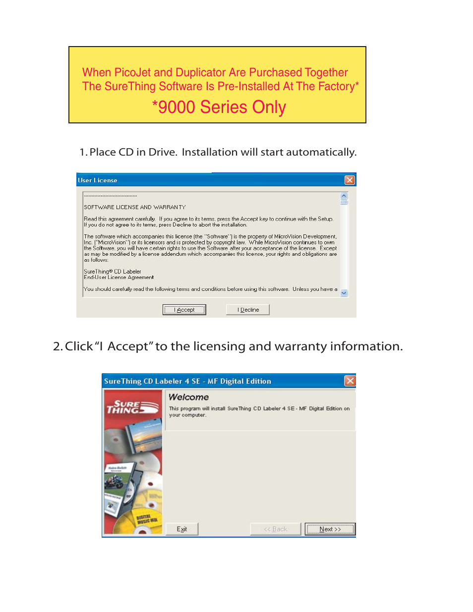 9000 series only | MF Digital PicoJet SureThing Setup Guide User Manual | Page 5 / 12