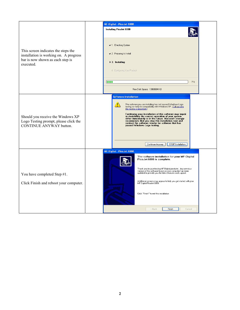 MF Digital PicoJet Driver Installation Guide User Manual | Page 2 / 5