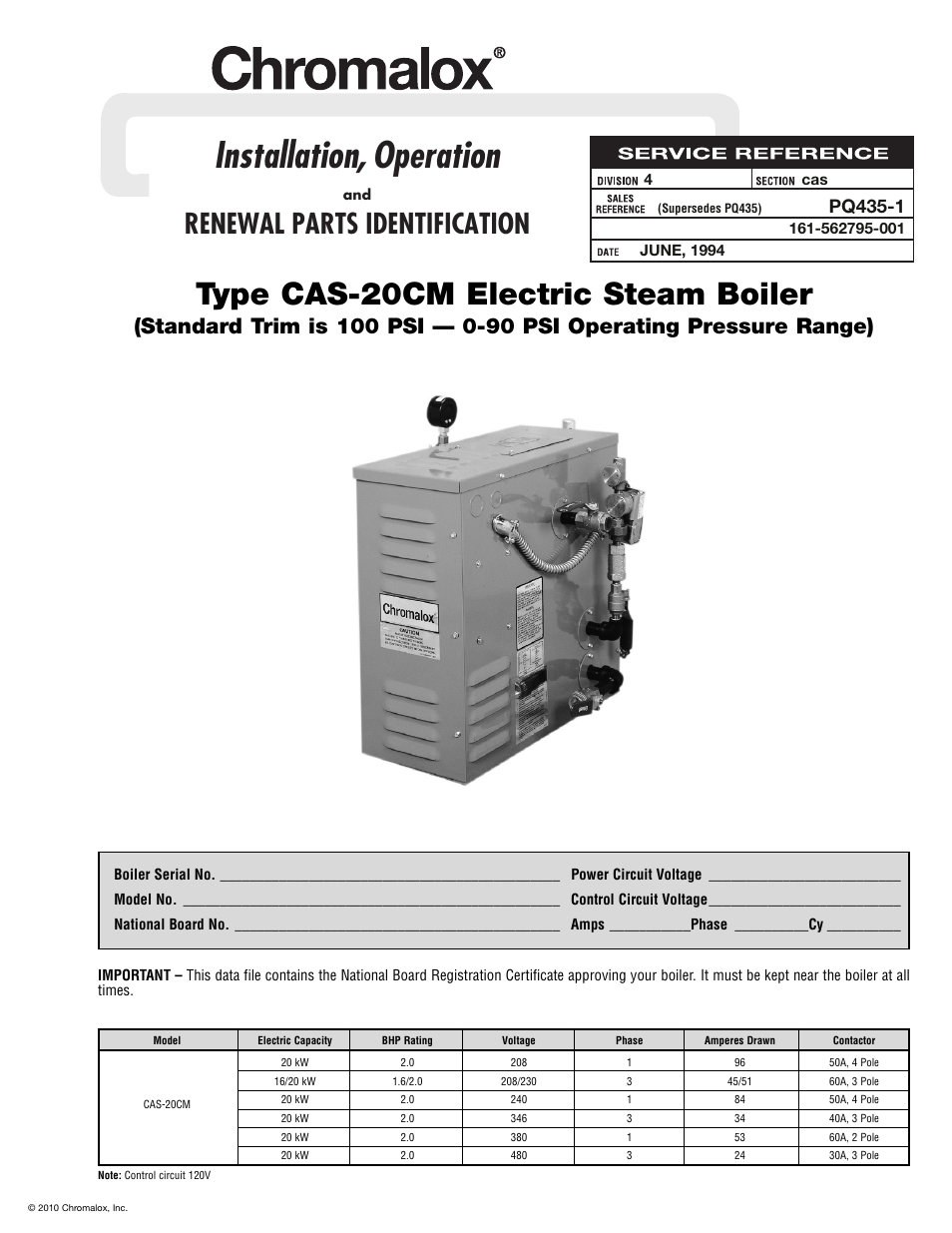 Chromalox CAS-20CM User Manual | 6 pages