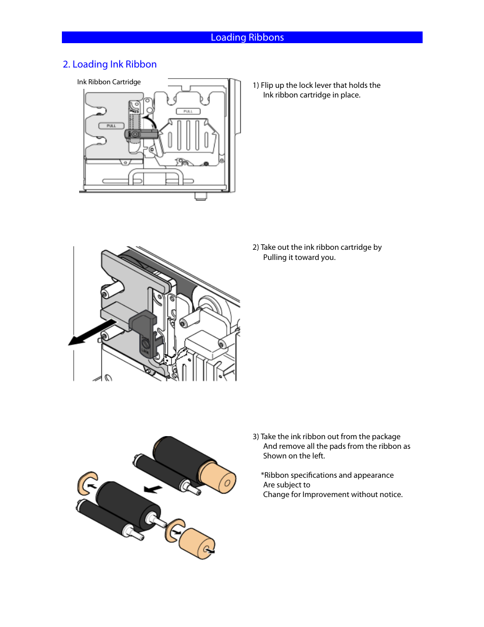 Loading ribbons 2. loading ink ribbon | MF Digital Teaс P55 SureThing Setup Guide User Manual | Page 14 / 20