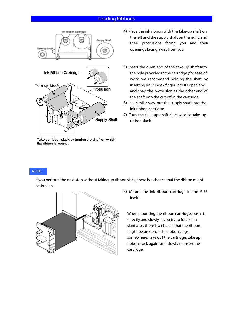 Loading ribbons | MF Digital Teaс P55 SureThing Setup Guide User Manual | Page 15 / 20