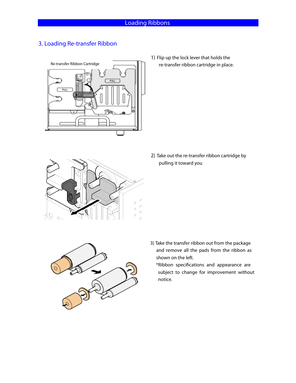 Loading ribbons 3. loading re-transfer ribbon | MF Digital Teaс P55 SureThing Setup Guide User Manual | Page 16 / 20